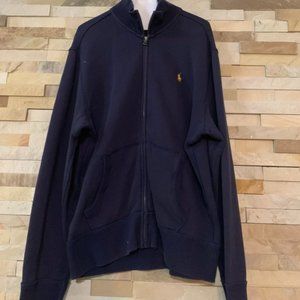 Polo Ralph Lauren Navy Cotton Full-Zip Sweater, size large.